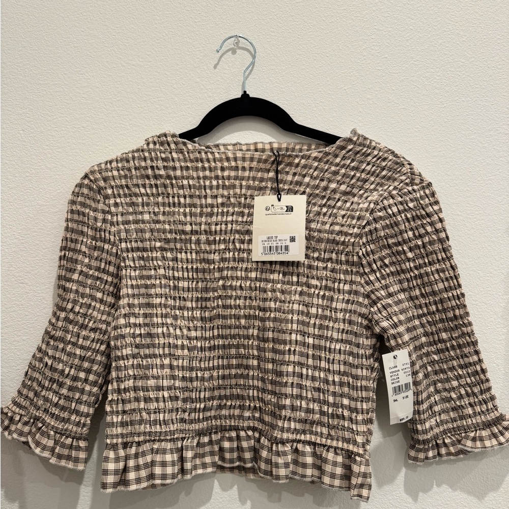 NWT Gingham Smocked Quarter Sleeve Top Pacsun/Revolve IB